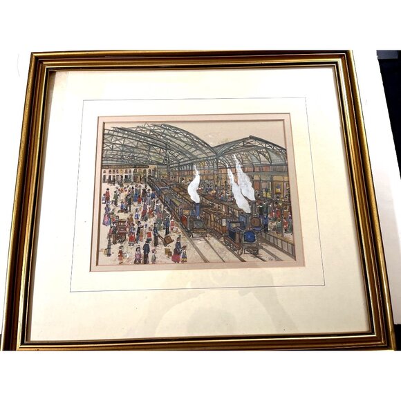 Watercolor Pen&Ink Painting Brighton Train Station During Turn of 20th Century - Picture 2 of 11